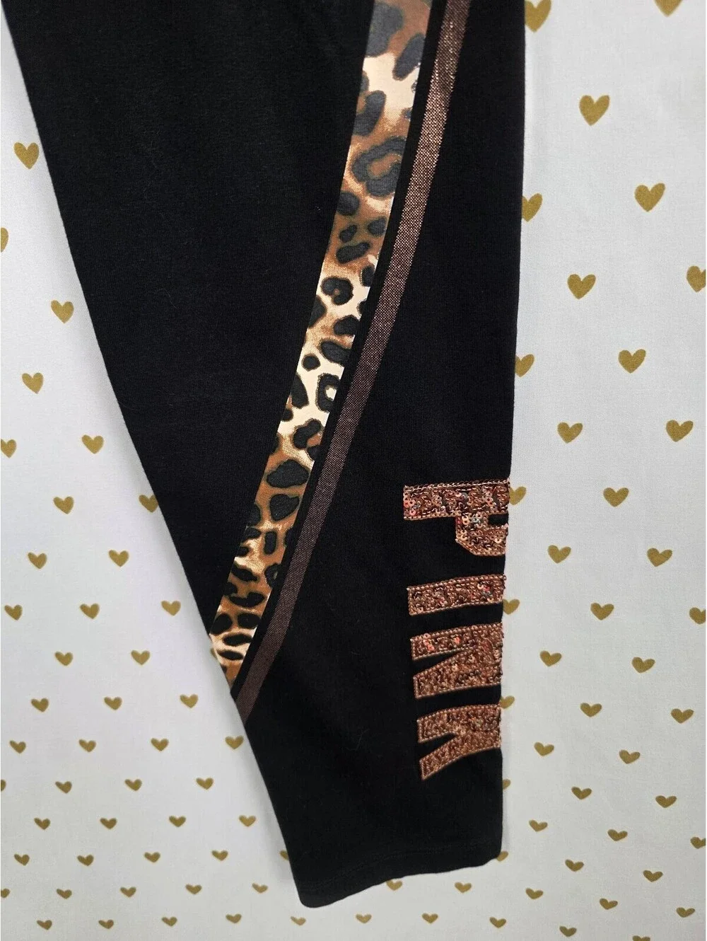 Victorias Secret PINK Leopard Cheetah Bling Gold Yoga Pants Large
